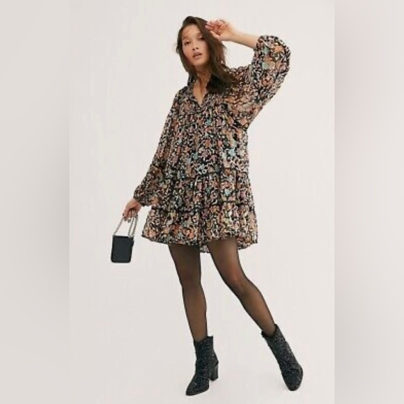 Free People Dresses & Skirts - Free People “Free Swinging” Printed Floral Tiered Babydoll Mini Dress - Large